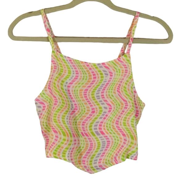 L Zara Big Girls Neon Green Pink Colorful Wavy Stripe Crop Tank Top NWOT 13-14 - Picture 1 of 7